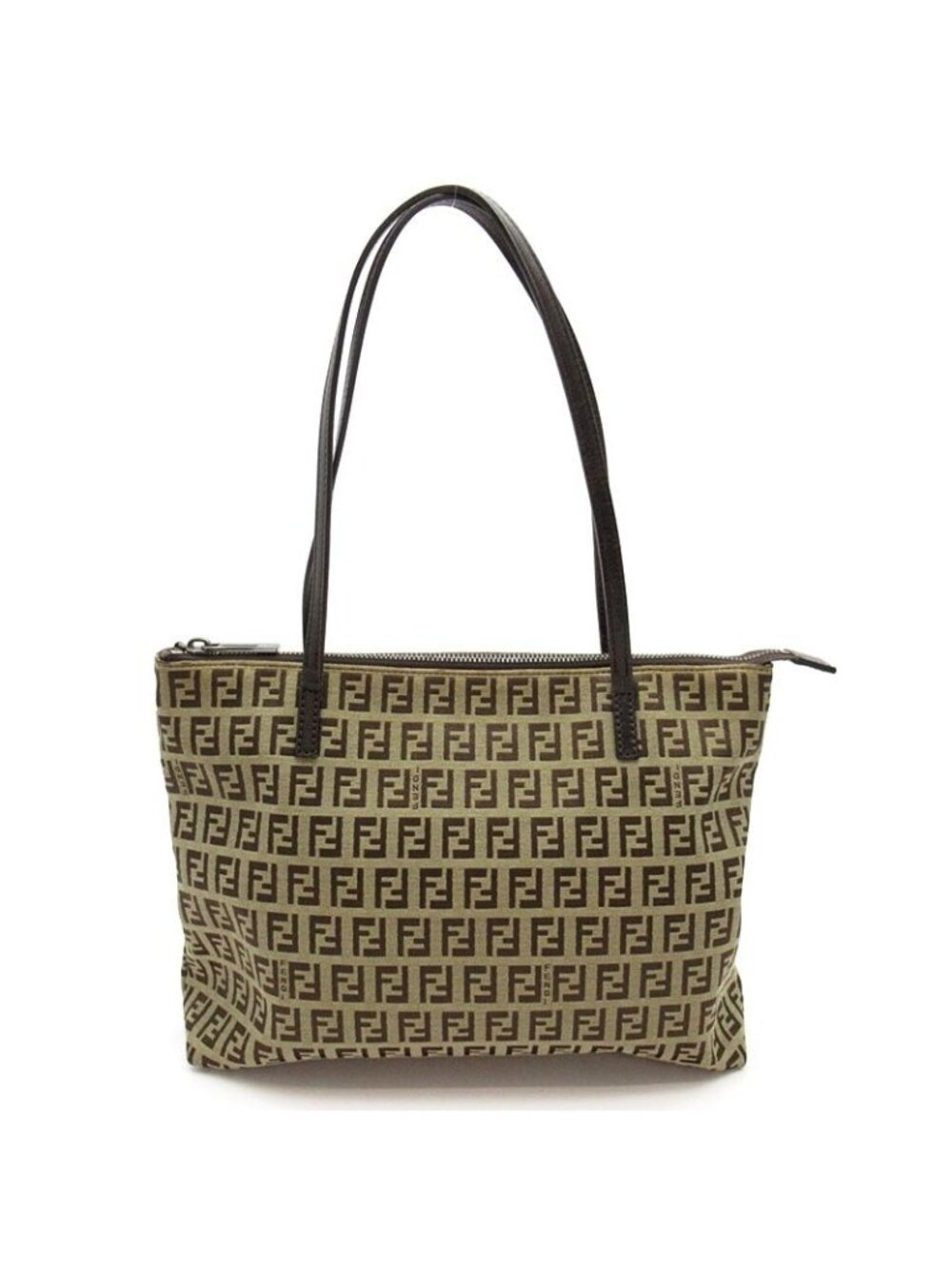 Fendi Zucchino Handbag Canvas Leather Brown